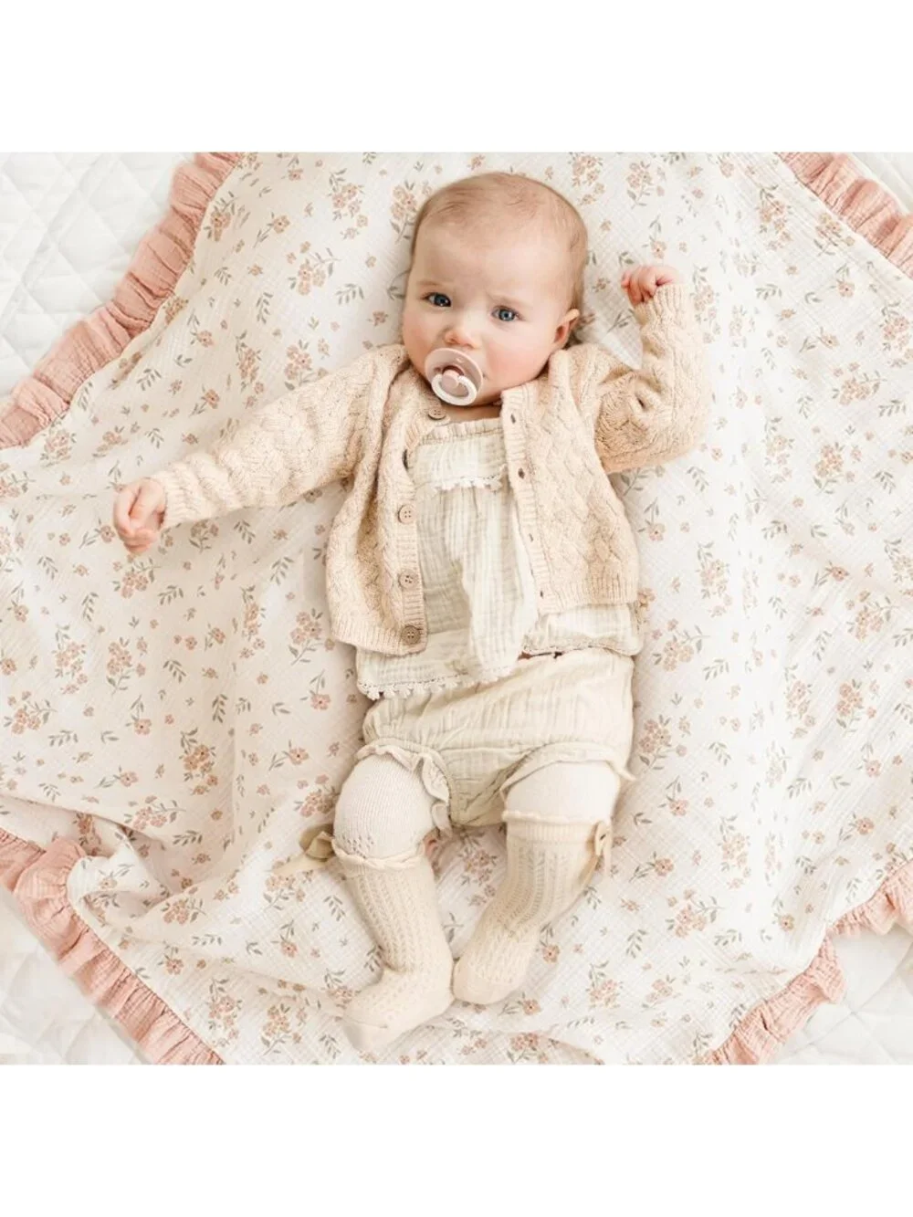Soft Cotton Muslin Baby Blanket, Reversible Swaddle for Newborns & Toddlers